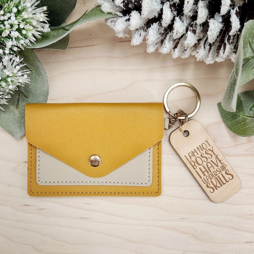 Envelope Style Wallet Keychain with Laser Engraved Charm - Bossy
